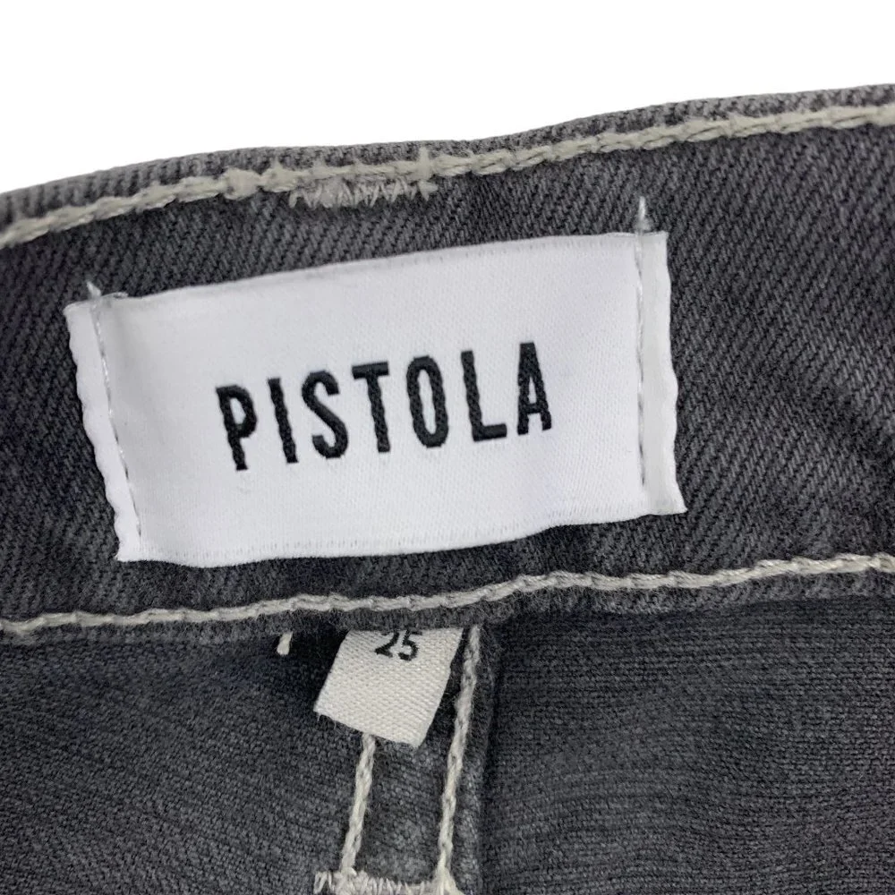 Pistola Charlie High Rise Straight Distressed Gray Wash Button Fly Women's SZ 25